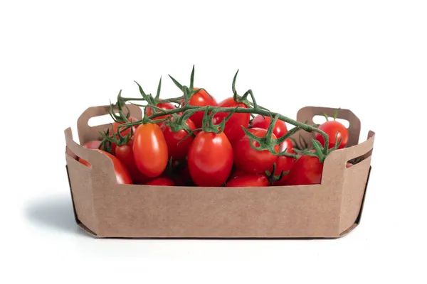 Tomatenzweig Recyclingbox Isoliert Vom Hintergrund — Stockfoto