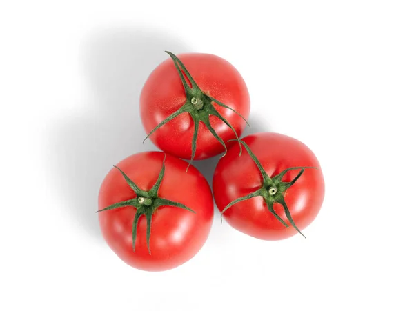 Drei Frische Tomaten Von Oben Isoliert Vom Hintergrund — Stockfoto