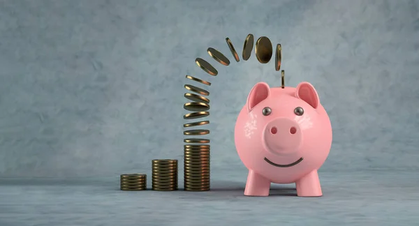 Piggy Bank Stacks Coins — Stock Photo, Image