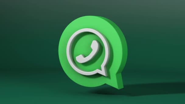 Icono Whatsapp Girando Sobre Fondo Verde Ilustración — Vídeo de stock