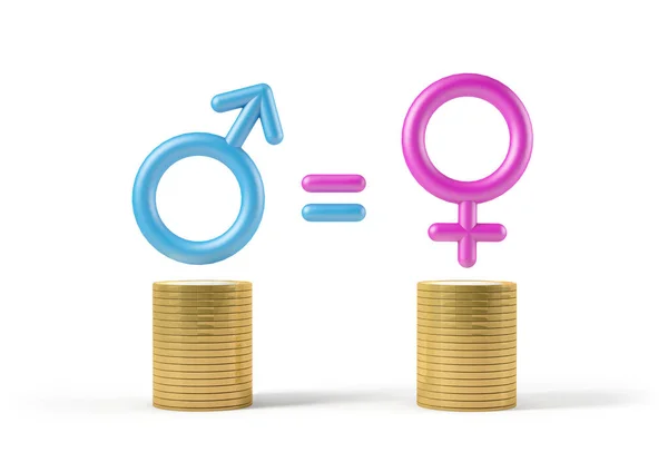 Концепция Равной Оплаты Труда Символ Мужчины Женщины Двух Пачках Равных — стоковое фото