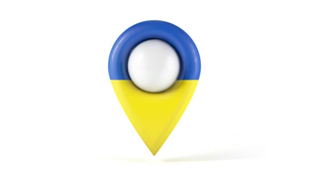 Map Point Ukraine Flag Colors Location Pin Rotating White Background — Stock Video