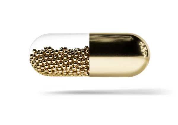 Χρυσή Κάψουλα Χάπι Και Φάρμακο Που Απομονώνονται Από Παρασκήνιο — Φωτογραφία Αρχείου