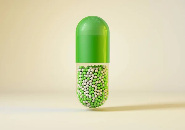 Cápsula Medicación Verde Representación — Foto de Stock