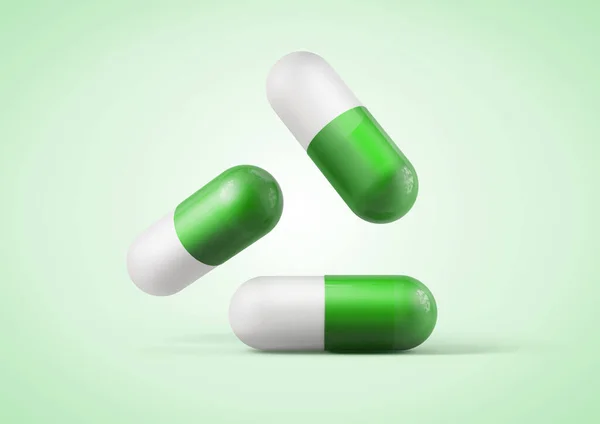 Капсулы Зеленых Лекарств Изолированы Фона — стоковое фото