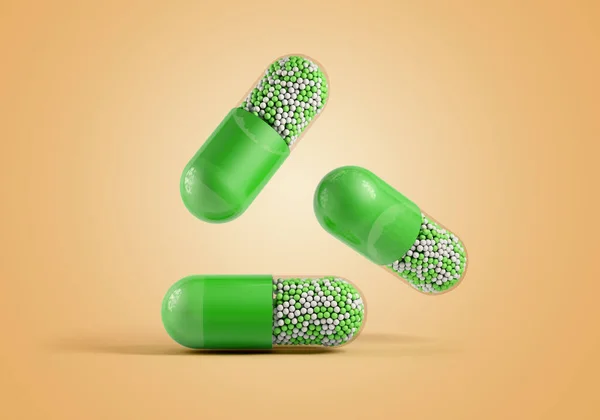 Cápsulas Medicamentosas Verdes Representación —  Fotos de Stock