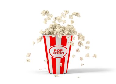 Falling popcorn in box isolated on a white background