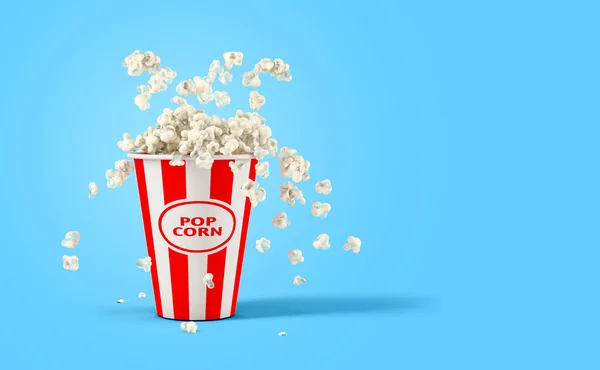 Falling Popcorn Box Isolated Blue Background Copy Space — Foto de Stock