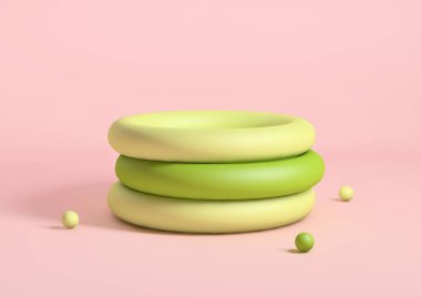 Soyut yeşil, pembe arka planda podyumda yüzüyor