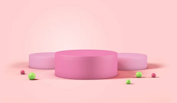 3D展示产品粉色最小场景与几何讲台平台 — 图库照片