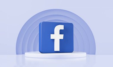 Bir podyumda Facebook ikonu. 3B Görüntü