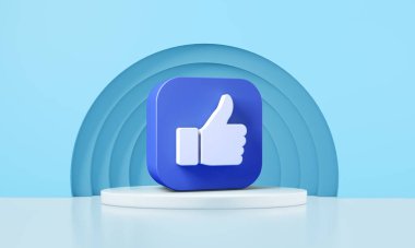 Podyumda başparmak kaldırma ikonu. 3d oluşturma