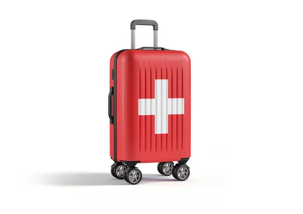 Валіза Подорожей Прапором Швейцарії — стокове фото