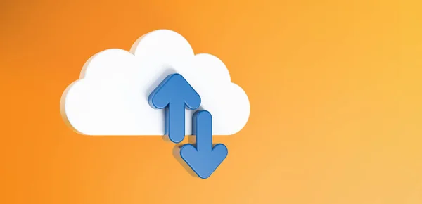 Cloud Computing Data Storage Icon Arrows Orange Background Copy Space — Stok fotoğraf
