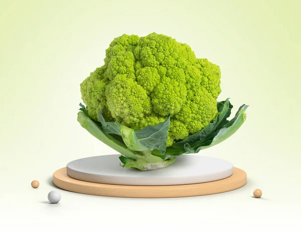 Green cauliflower on a plate isolated from the background