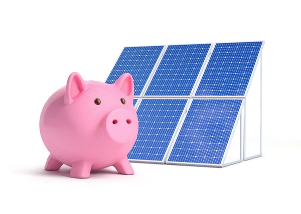 Solar Panels Piggy Bank Isolated Background — ストック写真