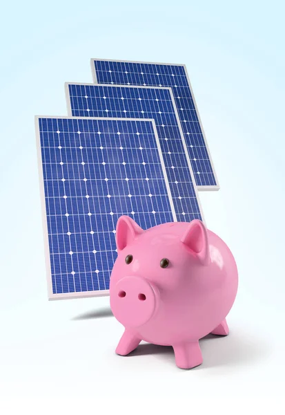 Vertical Shot Solar Panels Piggy Bank — Photo