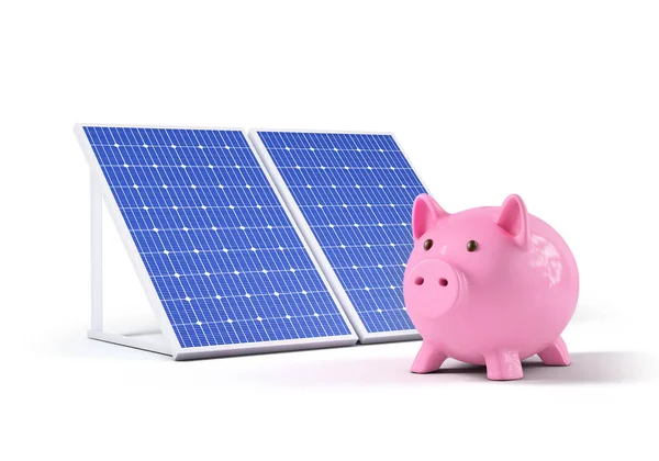 Solar Panels Piggy Bank Isolated Background — Photo