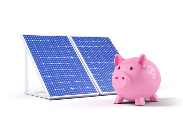 Solar Panels Piggy Bank Isolated Background — Stok fotoğraf