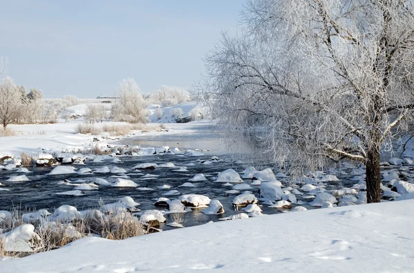 Winter landscape on the river — Stock Photo, Image