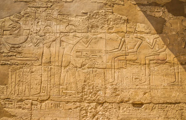 Anscient Temple Karnak Luxor Rovinato Tebe Egitto Muro Con Geroglifici — Foto Stock