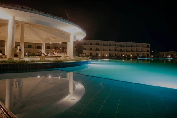 Egypt Luxor 2021 Night View Villa Resort Swimming Pool Beautiful — Stock Fotó