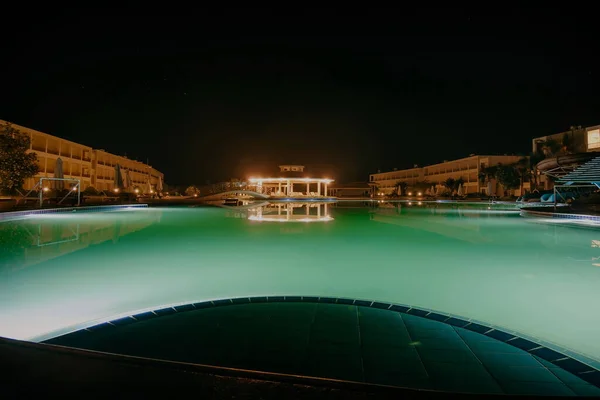 Egypt Luxor 2021 Night View Villa Resort Swimming Pool Beautiful — Fotografia de Stock