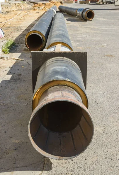 Tubos Água Escavados Após Substituição Perto Antiga Casa Pipeline Substituição — Fotografia de Stock
