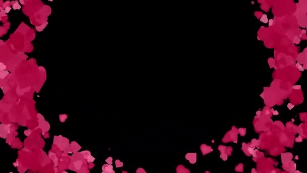 Lingkaran 4k frame partikel jantung animasi untuk Valentines Day pada latar belakang transparan — Stok Video