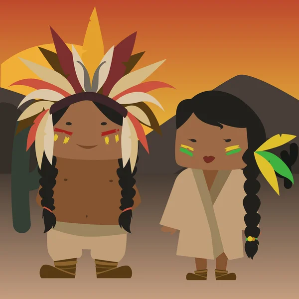 卡通美国原住民夫妇矢量 — 图库矢量图片