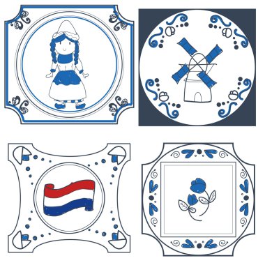 Hollandalı fayans elle çizilmiş vektör