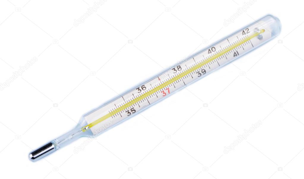 Glass mercury thermometer isolated