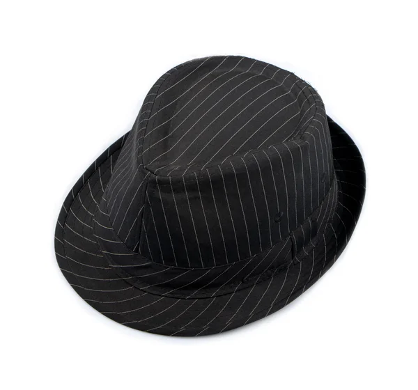 Μαύρο καπέλο με λωρίδες που έχουν απομονωθεί — Φωτογραφία Αρχείου