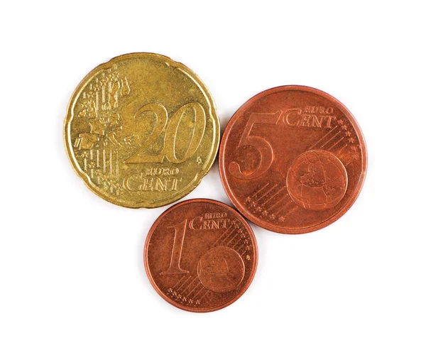 Nahaufnahme 1-, 5- und 20-Cent-Münzen. — Stockfoto
