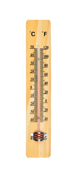 Wooden thermometer isolated on white background — Stock Photo, Image