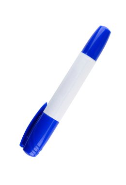 Mavi işaret beyaz arkaplanda izole edildi