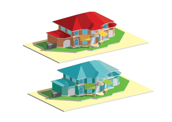 Wohnhaus rotes und blaues Dach — Stockvektor