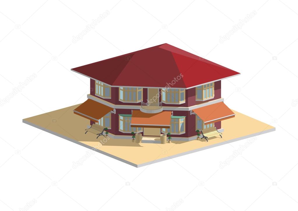 Residential house red roof cafe