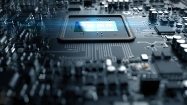 Bilgisayar donanım bileşenlerinin bir parçası. güçlü bir işlemci çipte