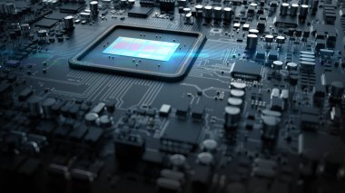 Bilgisayar donanım bileşenlerinin bir parçası. Güçlü bir işlemcinin içi.