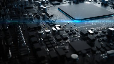Bilgisayar donanım bileşenlerinin bir parçası. güçlü bir işlemci çipte
