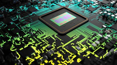 Bilgisayar donanım bileşenlerinin bir parçası. Güçlü bir işlemcinin içi.