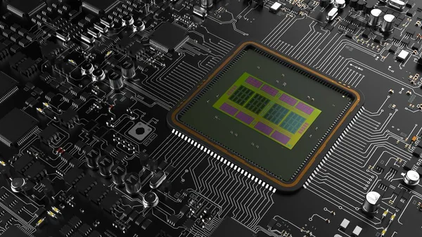 计算机硬件组件的碎片 芯片上强大的Cpu — 图库照片