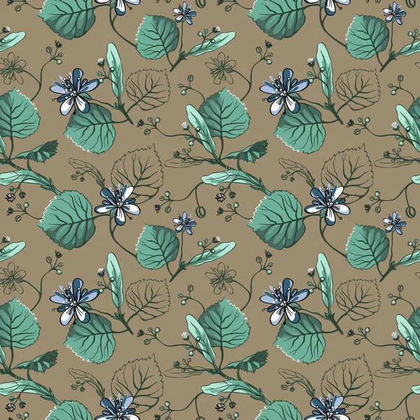 Çiçeksiz, ıhlamur çiçekli desen. Kumaş ve ambalaj kağıdı, ambalaj kağıdı, çay, yağ, kozmetik gibi şeyler için el yapımı eko tasarımı.