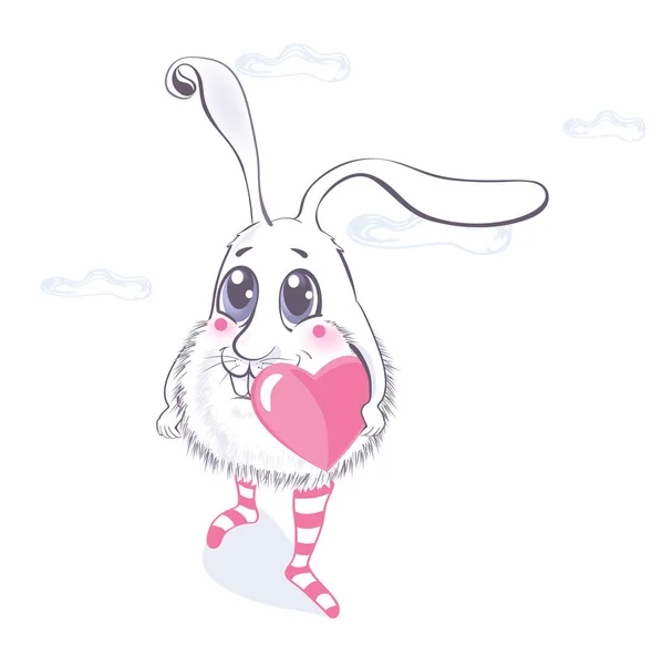 Lindo Conejo Encantador Dibujos Animados Con Corazón Grande Color Rosa —  Fotos de Stock