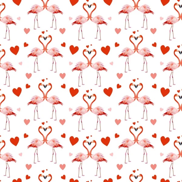 Patrón Sin Costuras Vectorial Dos Flamencos Enamorados Corazones Plantilla Romántica — Archivo Imágenes Vectoriales