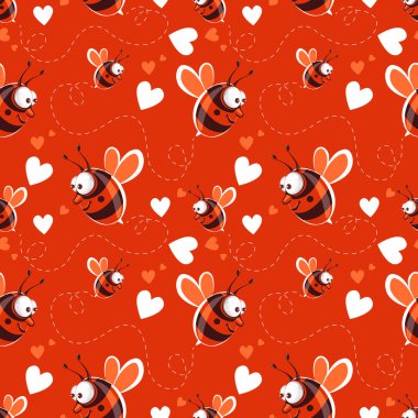 Kusursuz bir desen, sevgi ve kalpte sevimli bir arı. Romantik Sevgililer Günü şablonu. Desen eğilim tasarımı.
