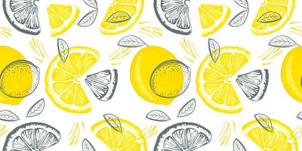 Citrónové Bezešvé Vzor Barevná Skica Citronů Citrusové Plody Pozadí Prvky — Stock fotografie