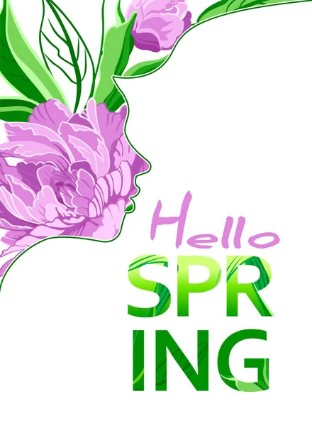 Hola Fondo Primavera Con Flores Peonías Cartel Vertical Primavera Póster — Foto de Stock