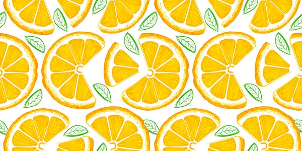 Orange Nahtloses Muster Bunte Skizze Zitronen Zitrusfrüchte Hintergrund Elemente Für — Stockfoto